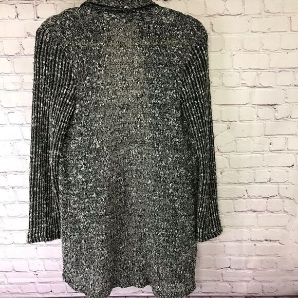Splendid Open Knit Black White Texture Cardigan Faux Leather Trim Shawl Collar S - Picture 5 of 13
